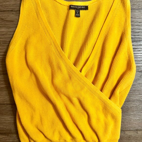 Banana Republic Wrap Front Ribbed Knit Tank Top Yellow Small Petite 100% Cotton - Picture 9 of 9